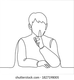 silhouette of a man sitting with his index finger to his lips. one line drawing concept of silence,  ignorance, keeping a secret, possessing a secret, hiding information