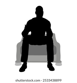 Silhouette of a man sitting on a chair isolated on a white background. Man sitting watching TV. Vector illustration.