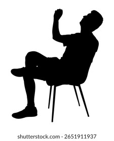 Silhouette of man sitting on chair, side view. The person pretends to be holding something in his hand and drinking. Vector illustration