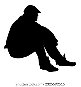 Silhouette of a man sitting on the ground, vector illustration