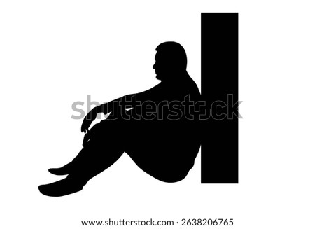 Silhouette of Man Sitting on the Ground Leaning on the Wall. People, state of mind and activities vector art