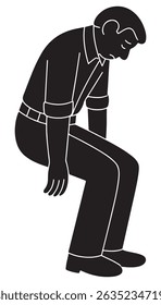 Silhouette of a man sitting on an invisible chair, arms dangling hopelessly, hopeless man silhouette