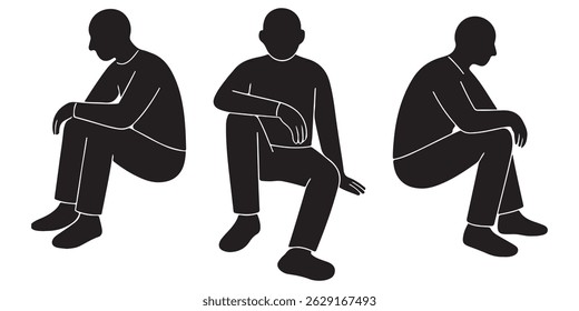 Silhouette of a man sitting sideways with one knee up and arm resting casually across it