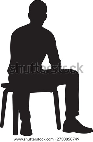 Silhouette of a man sitting upright on a simple chair facing forward in a neutral pose