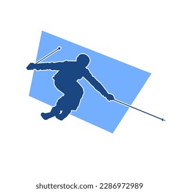 Silhouette of a man skiing on his snowboard. Silhouette of a male doing ski sport pose. 