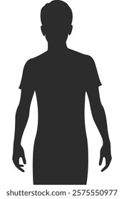 Silhouette of a man with a slim figure in a T-shirt, a man with a model physique, black icon.