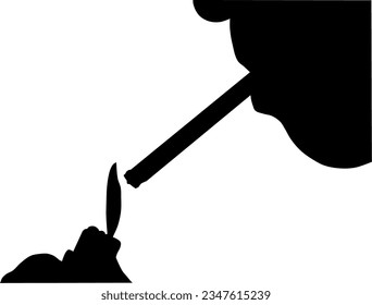 silhouette of a man smoking a cigarette. vector image isolated on white background.