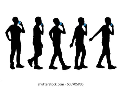 silhouette of man speak phone with white background