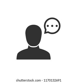 Silhouette of man and speech bubble. monochrome icon