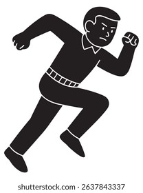 Silhouette of a man sprinting with arms pumping and body leaned forward, running man silhouette