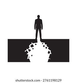 Silhouette of a man standing before a dark fractured abyss