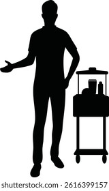 Silhouette of Man Standing with Food Cart – Street Vendor Vector Illustration