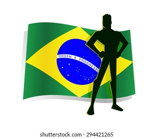 Silhouette of Man Standing in Front of Brazil Flag