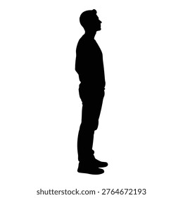 Silhouette of a man standing with hands in pockets on a white background