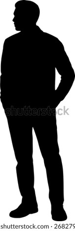 Silhouette of a man standing with hands in pockets looking to the side cutout vector