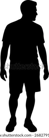 Silhouette of a man standing and looking to the side casual attire vector