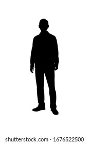 silhouette of a man standing, men in jeans and a shirt, people silhouette in black, vector illustration isolated on white background