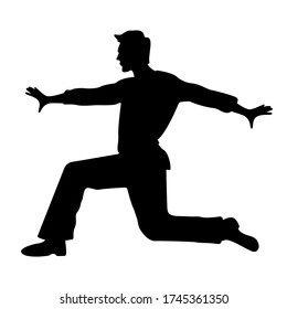 Silhouette of a man standing on one knee Isolated on a white background. Latin American Dancer. Athlete