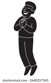 Silhouette of a man standing on tiptoes with hands clasped in joy