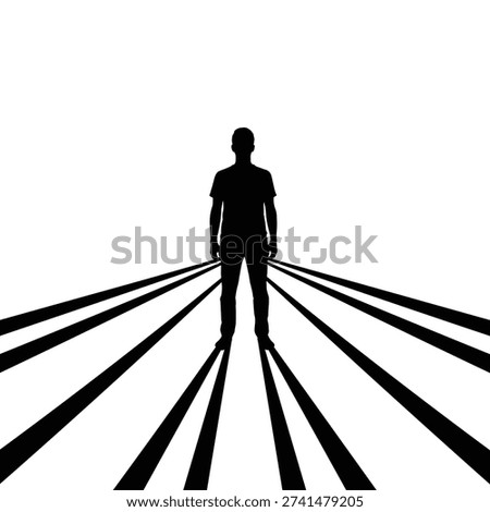 A silhouette of a man standing with rays of light emanating from behind him
