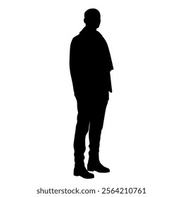  Silhouette of man standing, vector, single, profile, business people, black color,  isolated on white background