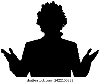 Silhouette of a man standing while spreading his both hands with messy hairs, Vector of a man