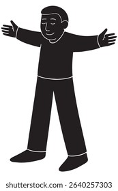 Silhouette of a man stretching his arms outward in invitation or embrace
