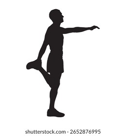 Silhouette of a Man Stretching Leg – Standing Quad Stretch Vector Illustration for Fitness and Warm-Up