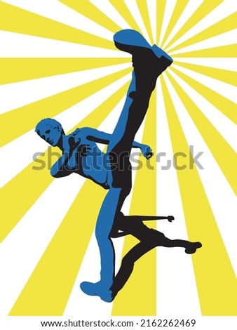 Silhouette of a man in a suit doing a high kick Vector illustration