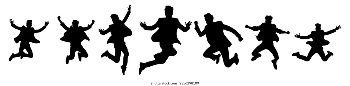 silhouette of a man with a suit jumping. business man hopping. isolated on a transparent background, eps 10