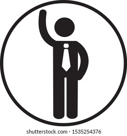 
silhouette of a man in a suit raising his hand