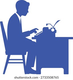 Silhouette of a man in a suit typing on a vintage typewriter