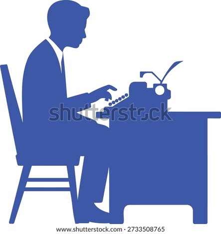 Silhouette of a man in a suit typing on a vintage typewriter