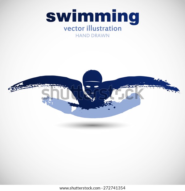 Silhouette of man\
swimmer butterfly stroke. In the style of painting, ink and brush\
on paper texture. Designed for sporting events, competitions,\
tournaments, vector\
illustrations.