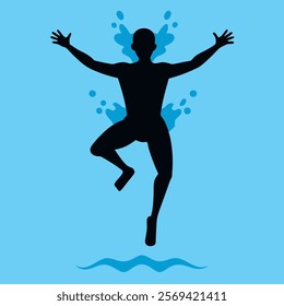 silhouette of a man swimming underwater