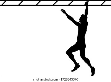 Silhouette of a man swinging across a monkey bar. Vector illustration.