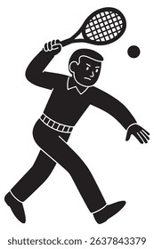 Silhouette of a man swinging a tennis racket in full motion