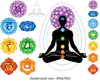 Silhouette of man with symbols of chakra