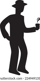 Silhouette of a man taking a break with a hot drink