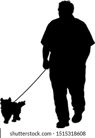Silhouette of a man taking his dog for a walk. Vector illustration. 