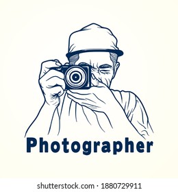 silhouette of a man taking a photo or snapping a camera, for a classic photography company logo. vector eps 10
