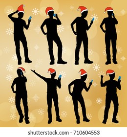 silhouette of man talk on phone with with merry christmas