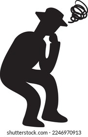 Silhouette de un hombre pensando con la mano en su mentón
