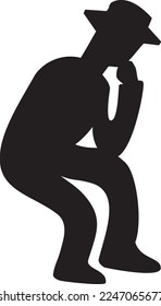 Silhouette of a man thinking with his hand on his chin