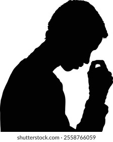 Silhouette of a man in thought, head bowed and hand to face, conveying contemplation and introspection.