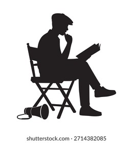 A silhouette of a man thoughtfully reading a book in a relaxed setting
