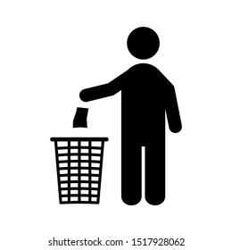 Silhouette of a man throwing garbage in a bin icon. Do not litter sign icon in trendy flat style design. Vector illustration.