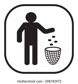 Silhouette of a man, throwing garbage in a bin