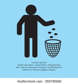 Silhouette of a man, throwing garbage in a bin