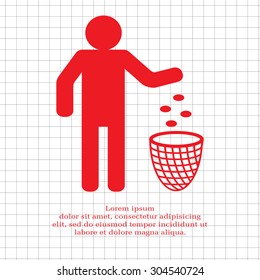 Silhouette of a man, throwing garbage in a bin